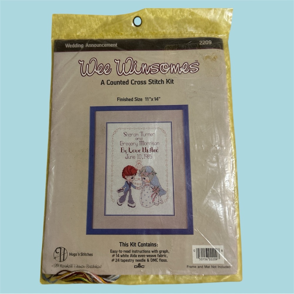 vintage 1984 weewinsomes unopened counted cross stitch kit wedding announcement